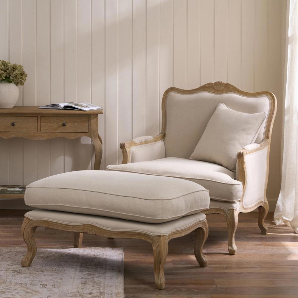 Sienna Beau Linen Footstool, Weathered Oak / Natural